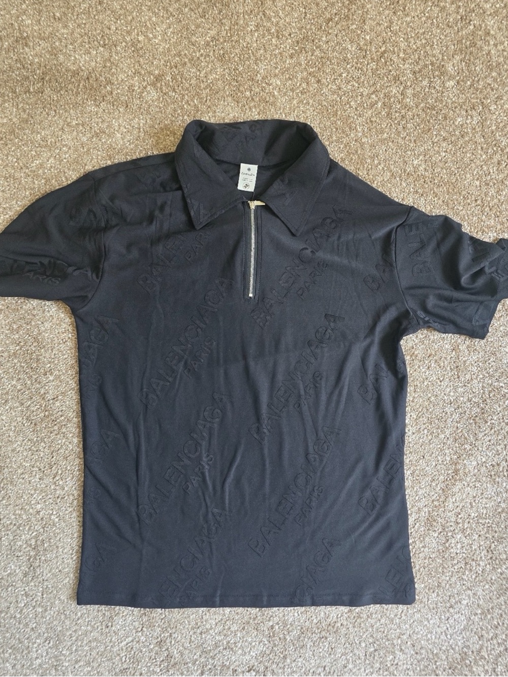 Balenciaga Black Embossed Logo Half-Zip Polo